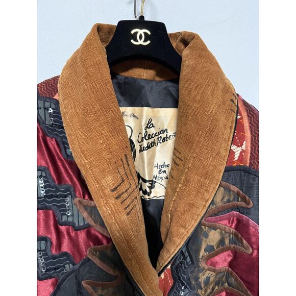 La Coleccion Judith Roberts Jacket Womens Medium Red Black Patchwork Beaded Boho - Picture 3 of 15